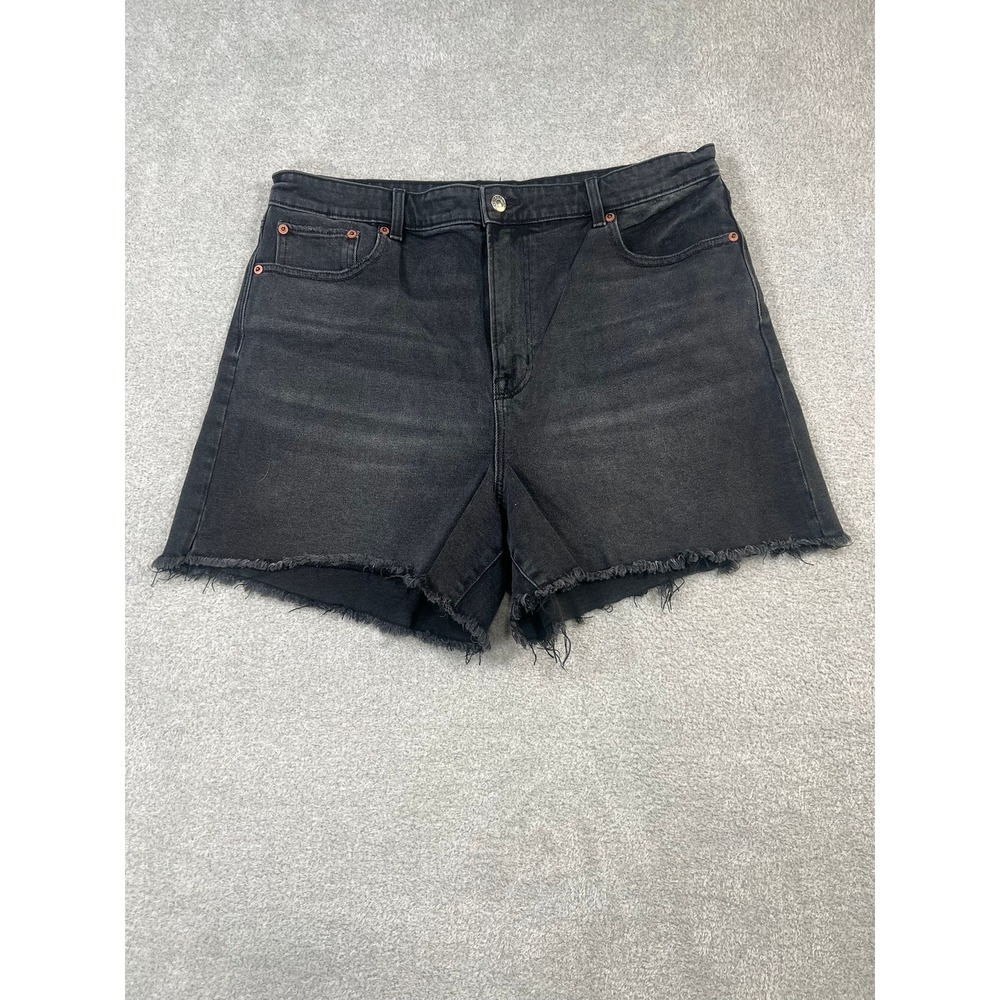 American Eagle Highest Rise 90s Boyfriend Short Black Denim Raw Hem Womens 16